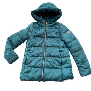 Save The Duck‎ Kids Logo-Patch Hooded Puffer Jacket Teal Green Size 6